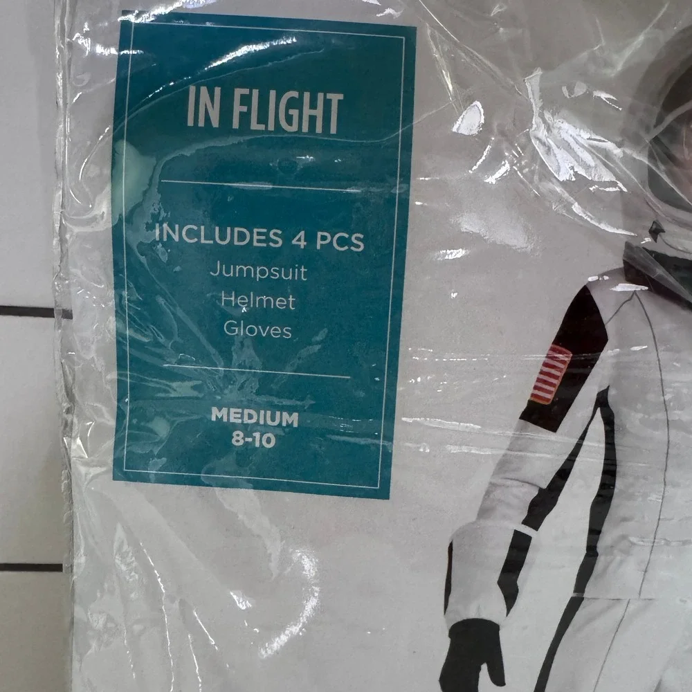 Suit Yourself In Flight Astronaut Costume Kids Medium 8-10 White 4pc Set PW240